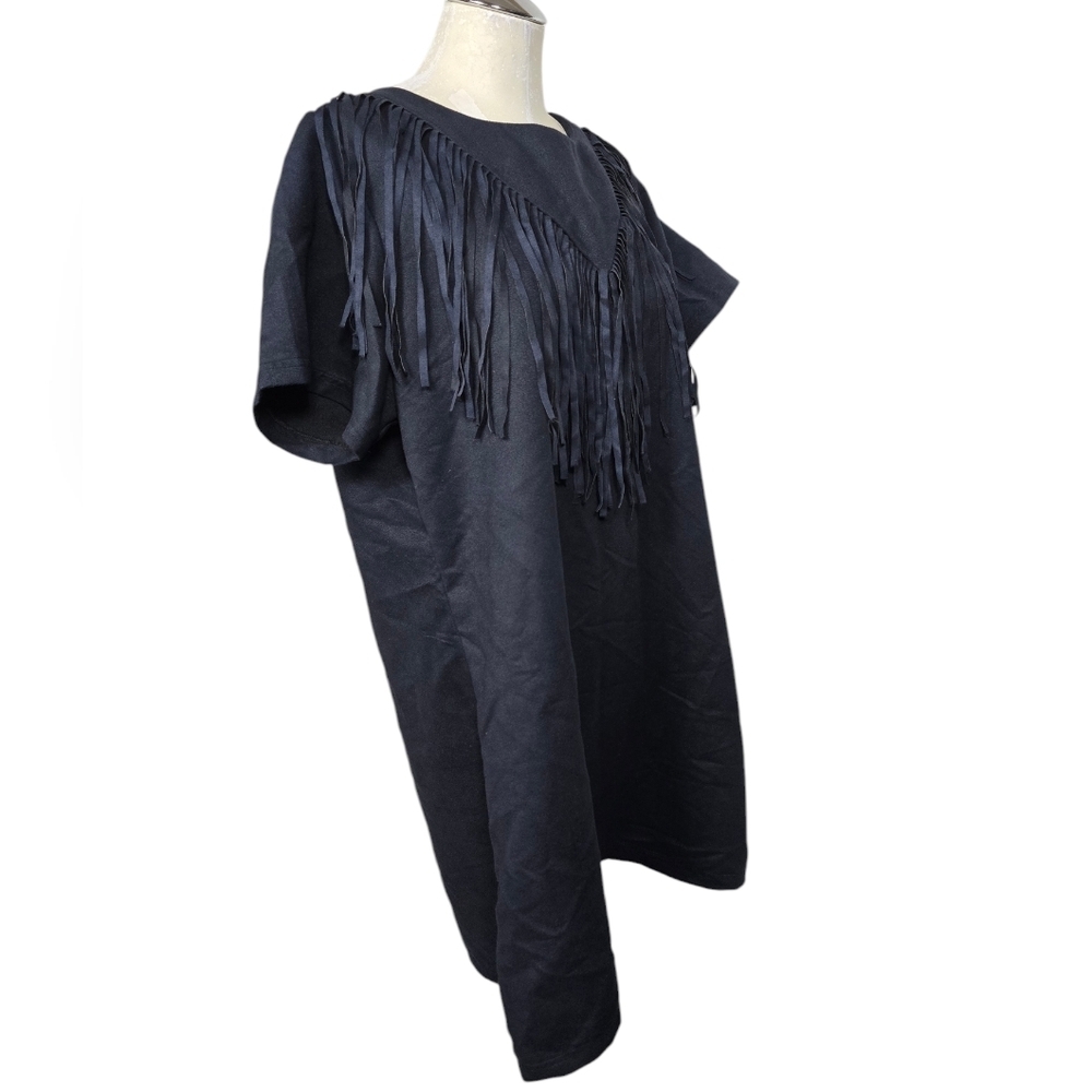 Pink Cattletac Navy Blue Fringe Short Sleeves Back Zip Dress XXL - Picture 3 of 8